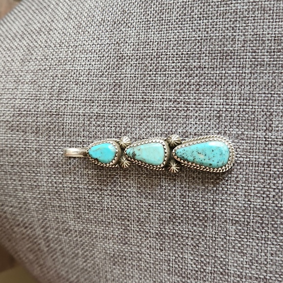 Gorgeous NWOT Native American Navajo Handmade 3 Stone Turquoise Pendant 💙🩵💙🎁 - Picture 2 of 12